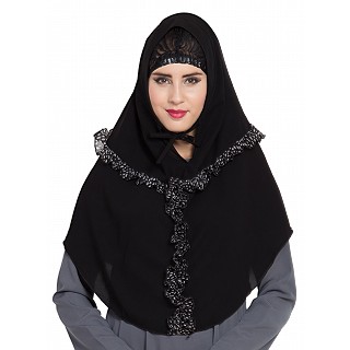 Designer Instant Hijab- Black-White